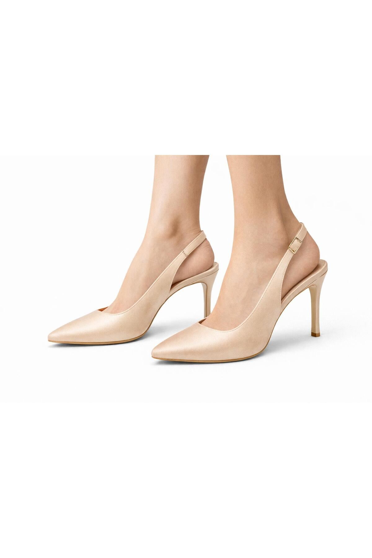 Kadın Saten Slingback Stiletto Topuklu Ayakkabı