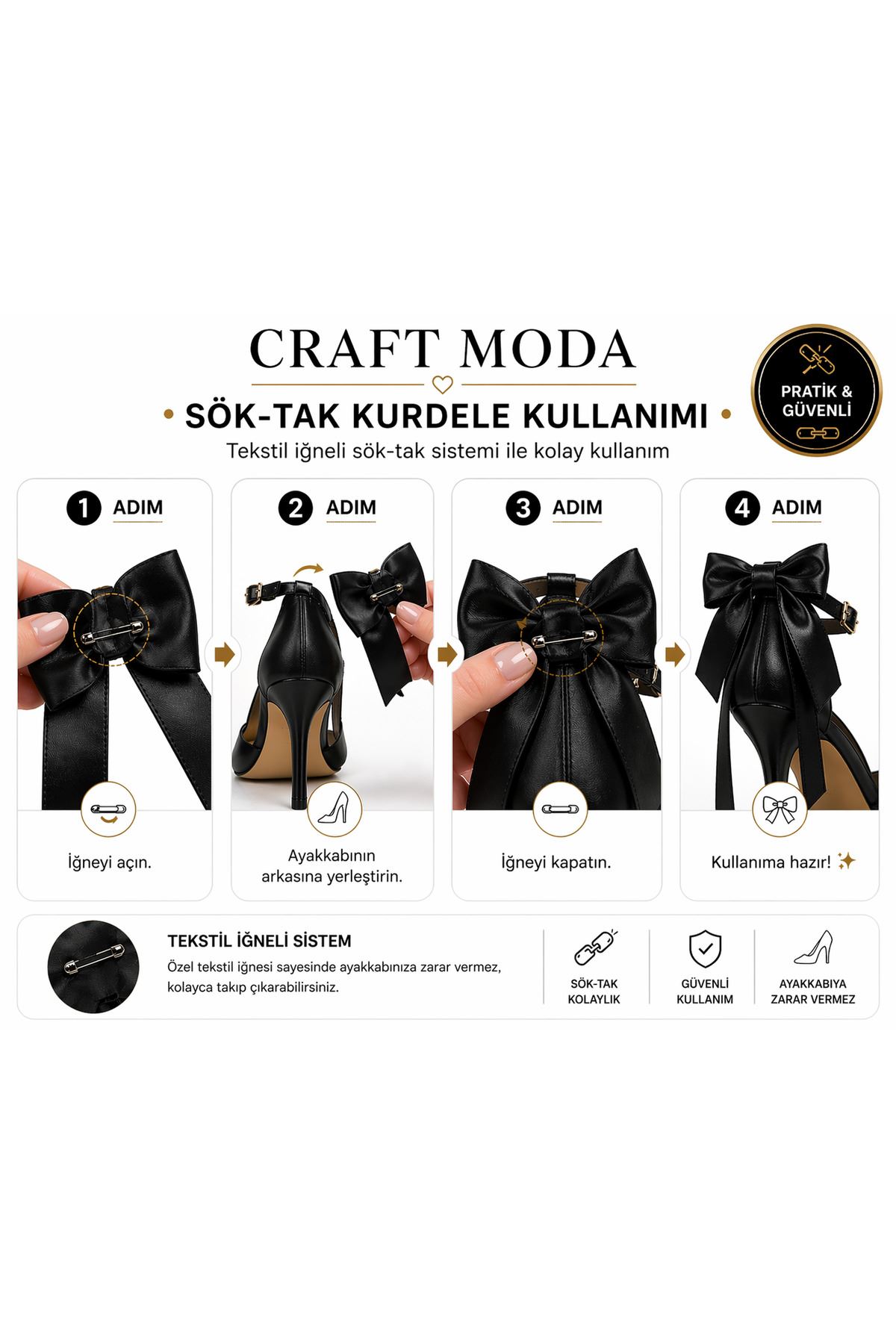 Kadın Çok Amaçlı Stiletto Topuklu Ayakkabı Sök Tak Papyon Kurdela İncili 5 Model 8 cm Sivri Burun