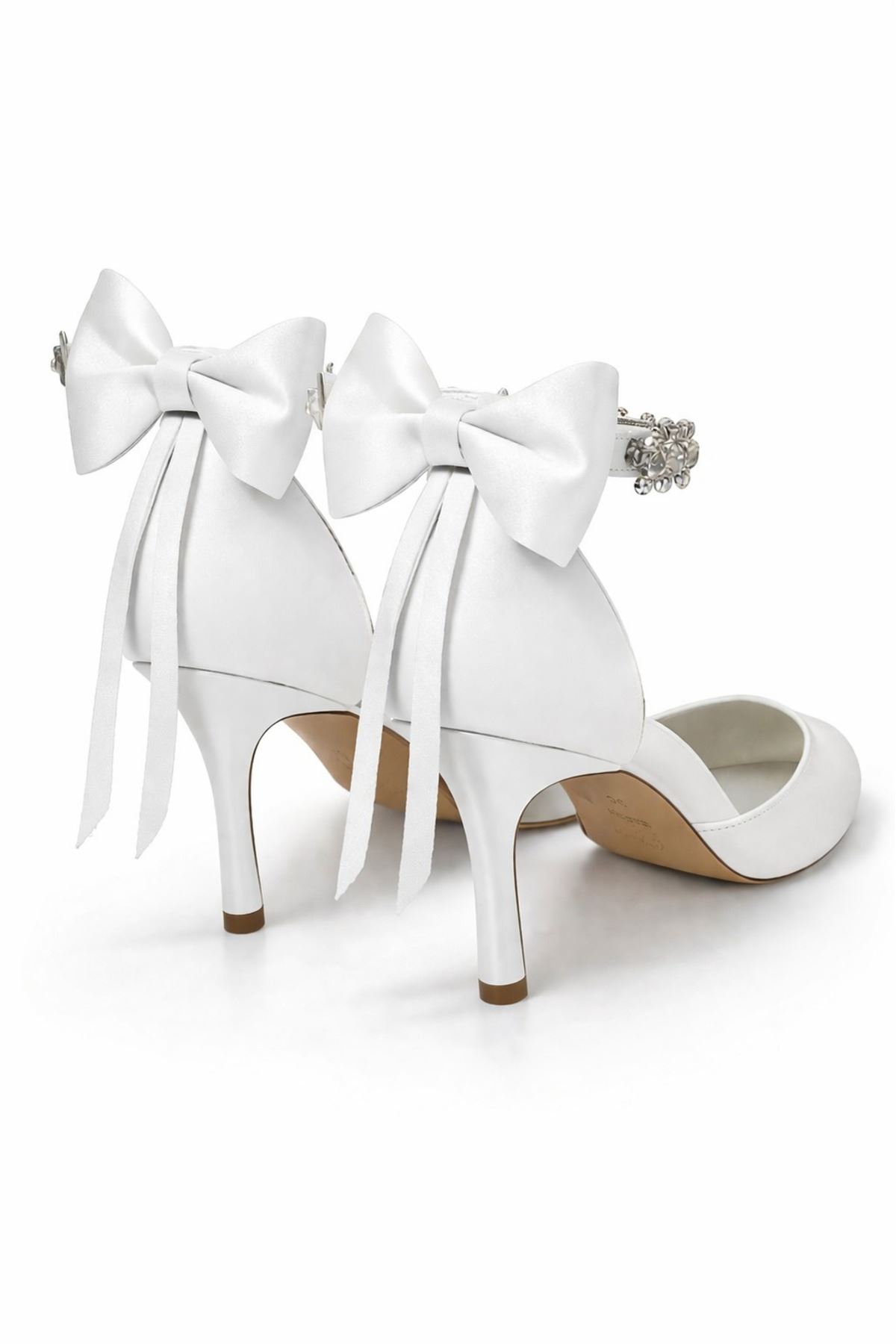 Kadın Stiletto Taşlı Bilekli Fiyonklu Topuklu Ayakkabı 8 cm