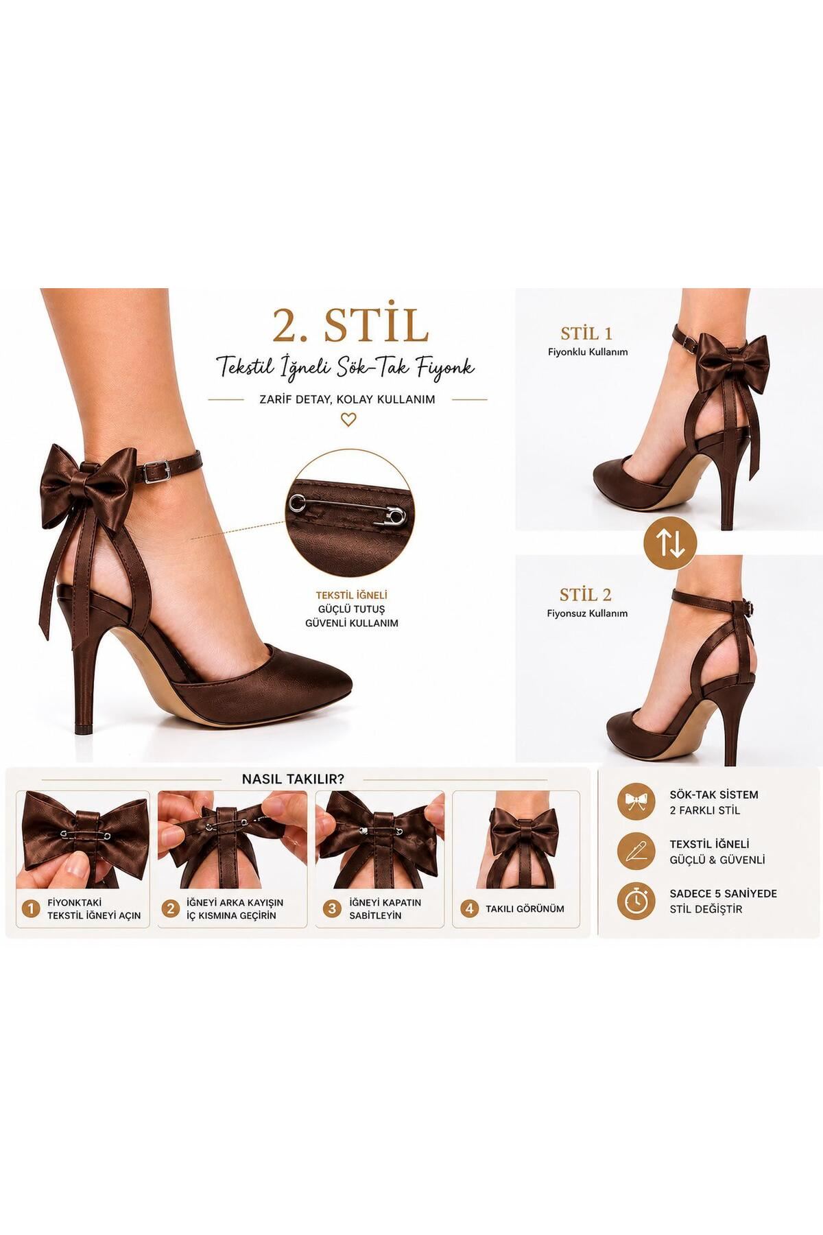 Kadın Arkası Açık Fiyonklu Stiletto Çıkarılabilir Fiyonk Detaylı İnce Topuklu Abiye Ayakkabı