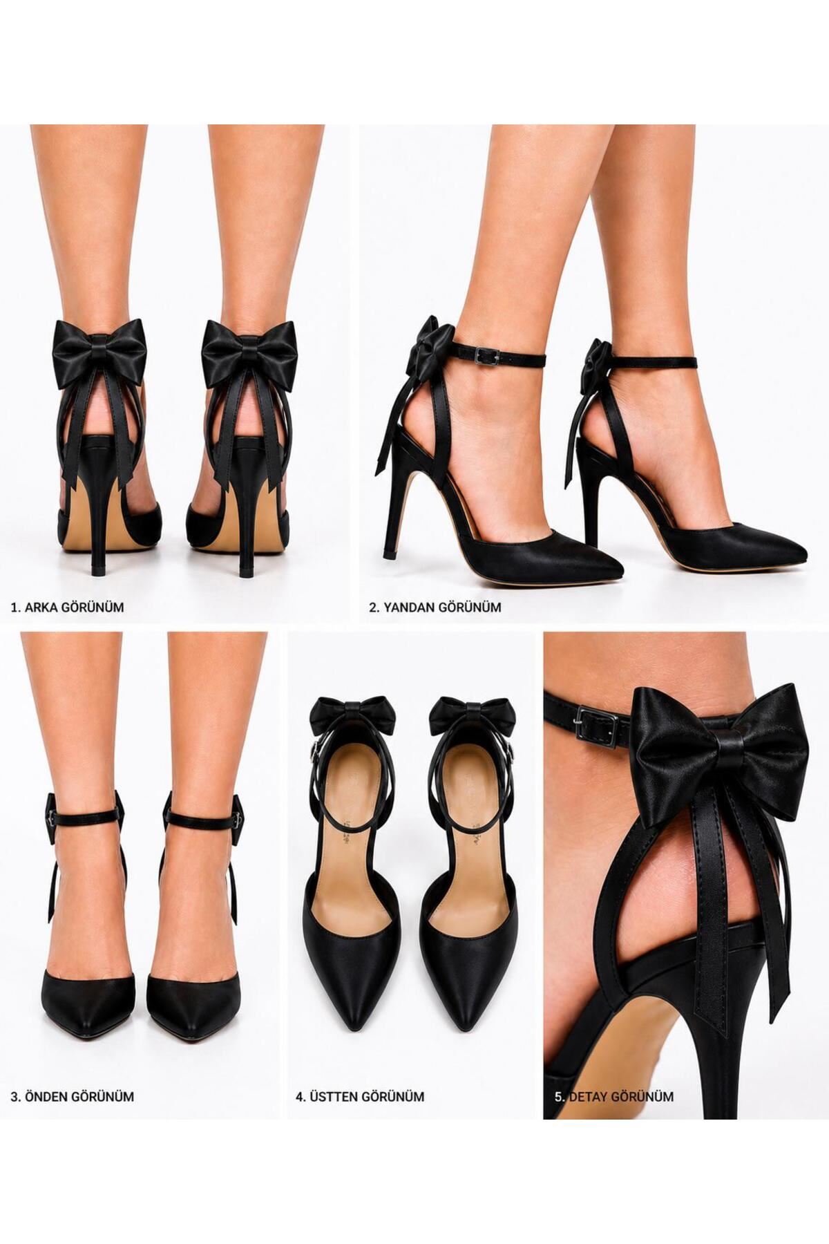 Kadın Arkası Açık Fiyonklu Stiletto Çıkarılabilir Fiyonk Detaylı İnce Topuklu Abiye Ayakkabı