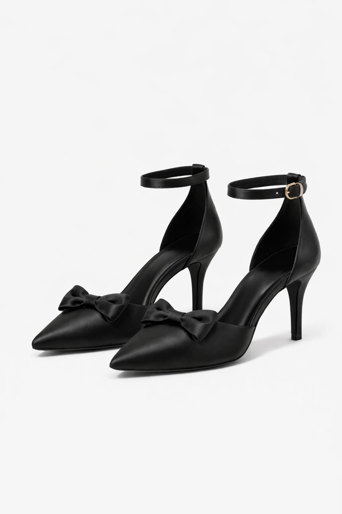 Kadın Saten Fiyonklu Bilekten Bağlamalı Stiletto Abiye Gelin Ayakkabısı 8 cm Topuk