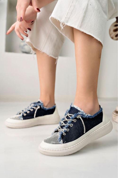 NEVA Taşlı Düz Taban Kadın Kot Sneakers