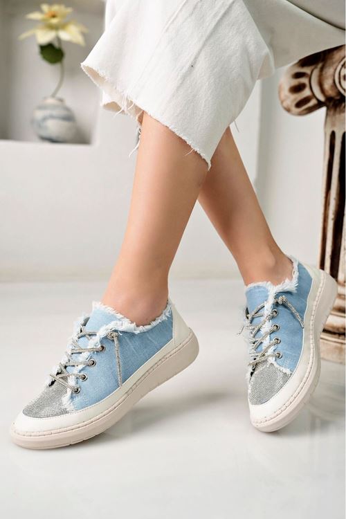 NEVA Taşlı Düz Taban Kadın Kot Sneakers