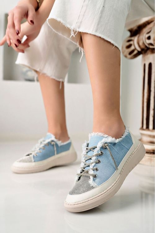 NEVA Taşlı Düz Taban Kadın Kot Sneakers