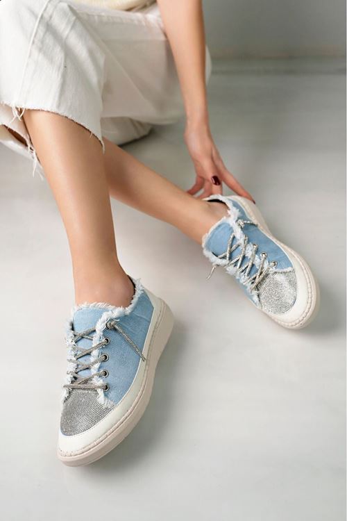 NEVA Taşlı Düz Taban Kadın Kot Sneakers