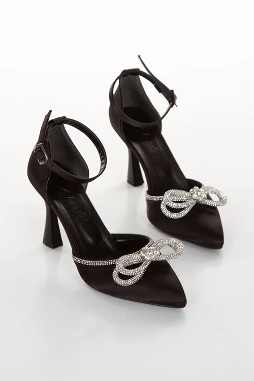 Stiletto Saten Kadın Taşlı Şık Abiye Topuklu Ayakkabı
