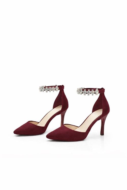 Taşlı Bilekten Bağlamalı Topuklu Kadın Ayakkabı