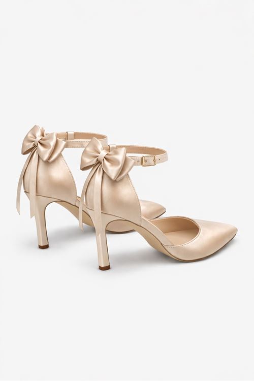 Kadın Çok Amaçlı Stiletto Topuklu Ayakkabı Sök Tak Papyon Kurdela İncili 5 Model 8 cm Sivri Burun