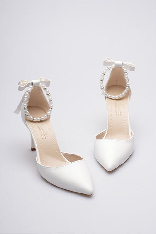 Kadın Çok Amaçlı Stiletto Topuklu Ayakkabı Sök Tak Papyon Kurdela İncili 5 Model 8 cm Sivri Burun