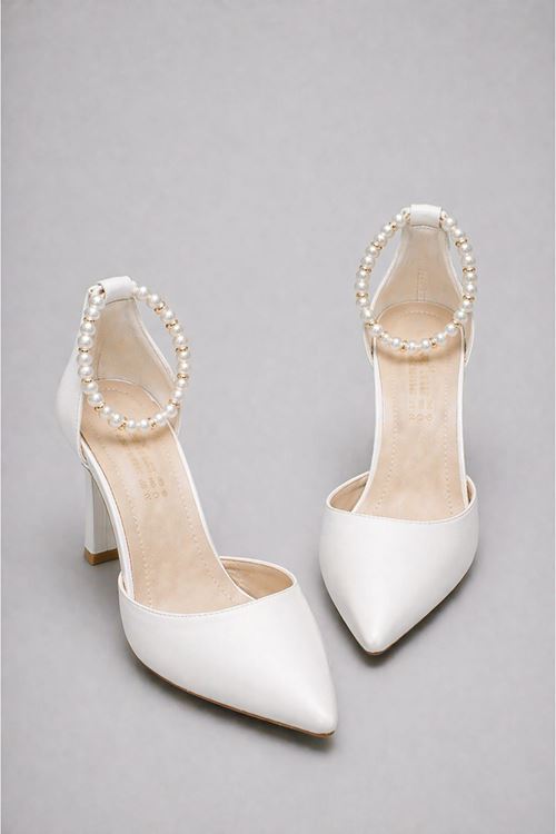 Kadın Çok Amaçlı Stiletto Topuklu Ayakkabı Sök Tak Papyon Kurdela İncili 5 Model 8 cm Sivri Burun