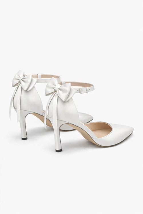 Kadın Çok Amaçlı Stiletto Topuklu Ayakkabı Sök Tak Papyon Kurdela İncili 5 Model 8 cm Sivri Burun