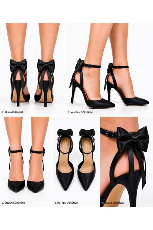 Kadın Arkası Açık Fiyonklu Stiletto Çıkarılabilir Fiyonk Detaylı İnce Topuklu Abiye Ayakkabı