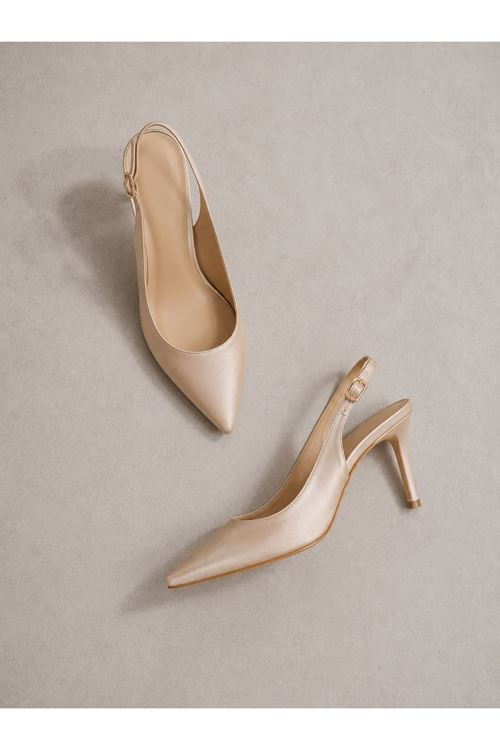 Kadın Saten Slingback Stiletto Topuklu Ayakkabı
