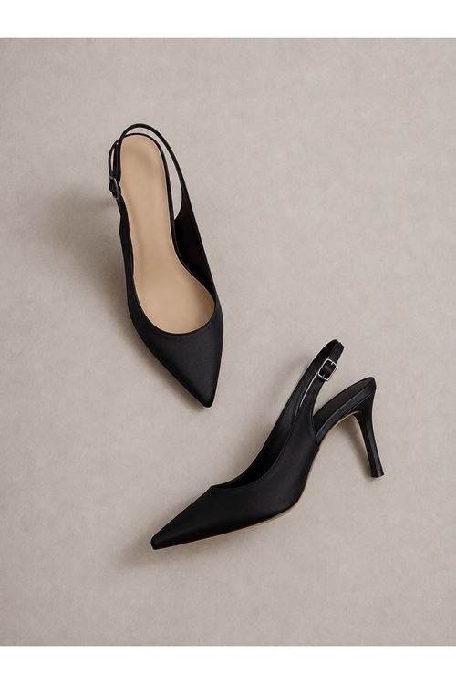 Kadın Saten Slingback Stiletto Topuklu Ayakkabı