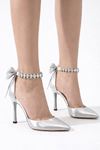 Kadın Stiletto Taşlı Bilekli Fiyonklu Topuklu Ayakkabı 8 cm