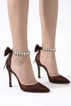 Kadın Stiletto Taşlı Bilekli Fiyonklu Topuklu Ayakkabı 8 cm