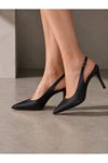 Kadın Saten Slingback Stiletto Topuklu Ayakkabı